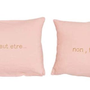 lot 2 coussins lin rose message lldeco
