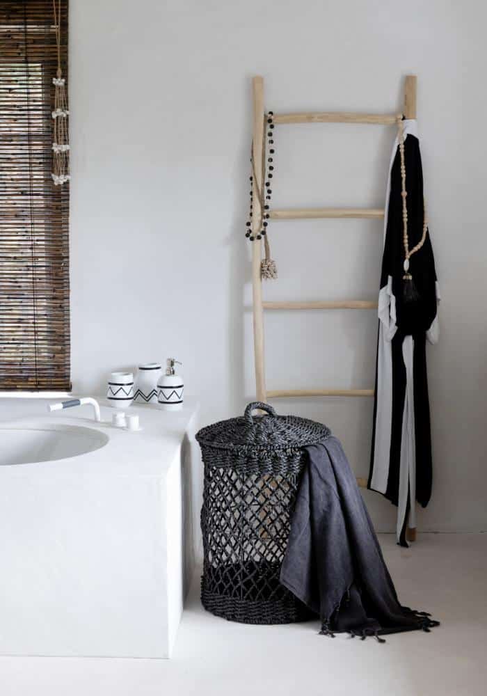 Échelle porte serviette en bois de teck 150, mobilier de salle de