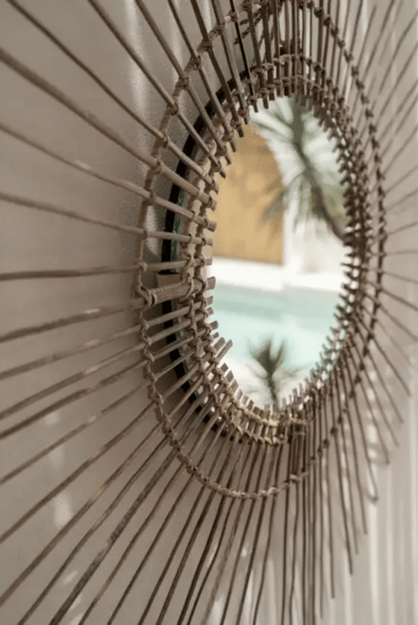 Miroir en Rotin  Tropical Naturel Rond