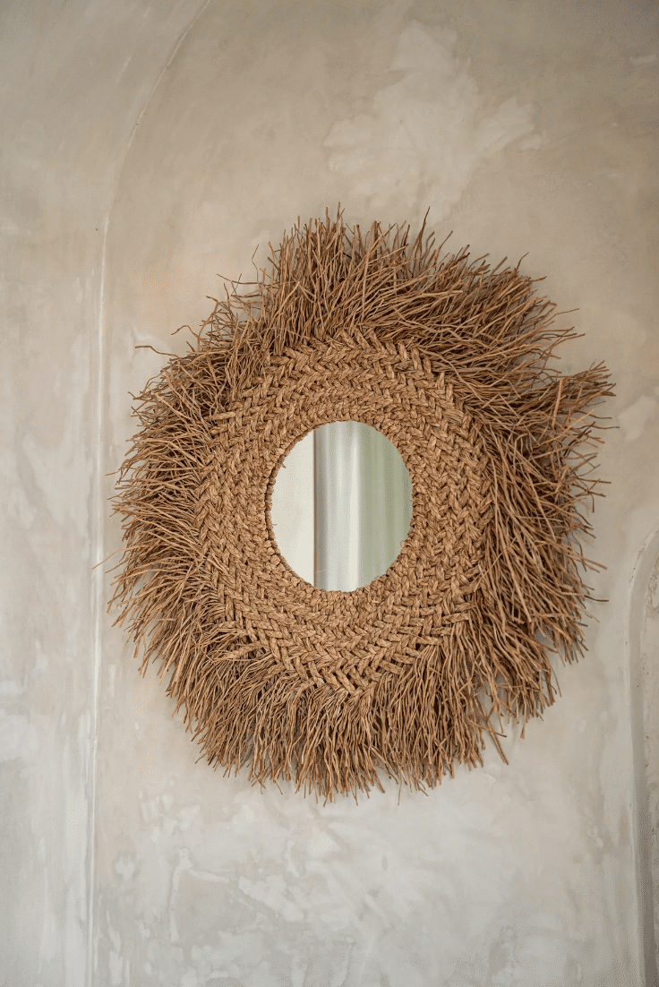 Grand miroir rond fibre naturel herbe de Bali- LLdeco
