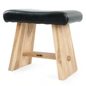 tabouret cuir noir et bois de suar lldeco