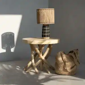 Table basse en branches et bois de teck recyclé