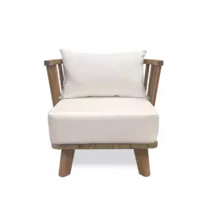 fauteuil jardin teck recyclé coussin blanc lldeco
