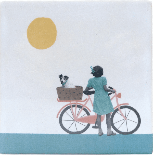 Carreau Céramique Artiste Française "La Petite Fille au Vélo" 🇫🇷