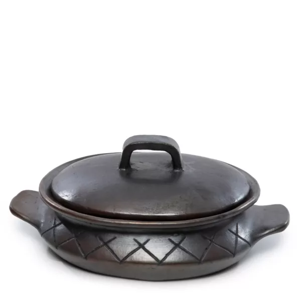 pot ovale brûlé avec motif et anses noir