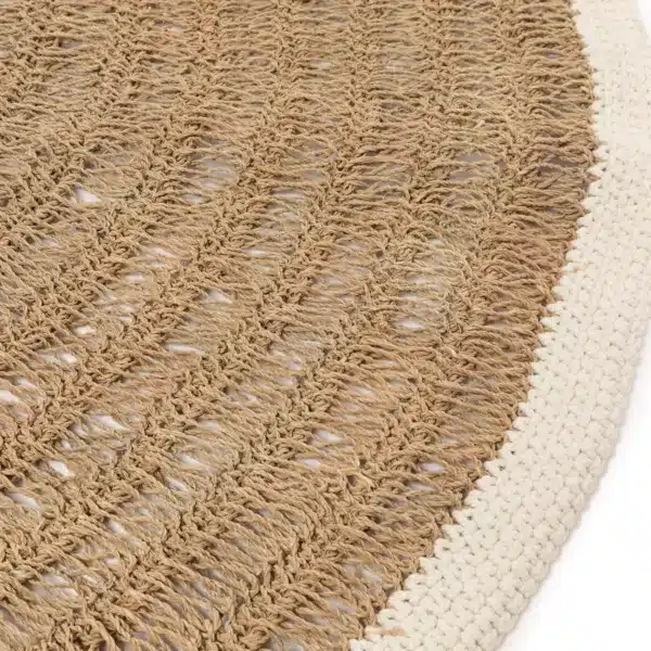 tapis rond en jonc de mer et coton blanc naturel 150