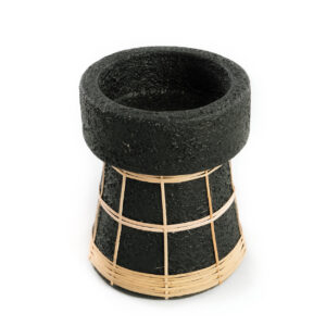 Bougeoir en terracotta et rotin Serene – Noir – M