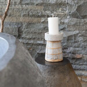 Bougeoir en terracotta et rotin – Serene – Grand modèle