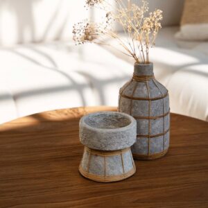 Vase Whoopy Béton & Rotin – Grand