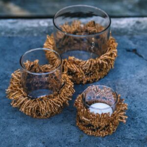 Bougeoir en verre habillé – Cannelle (S)