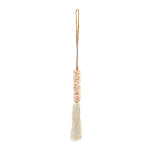 Suspension coquillages et pompons en coton – Rose