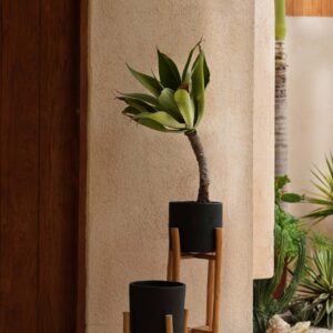 Cache-pot sur pied en teck et terre cuite noire – L — vue 2