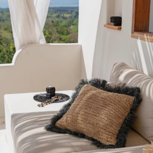 Housse de coussin en raphia tressé – Naturel & Noir – 60x60 — vue 2