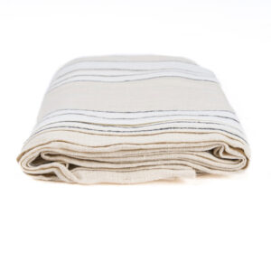 Nappe en lin rayée Provence – Naturel Noir & Blanc 150x250