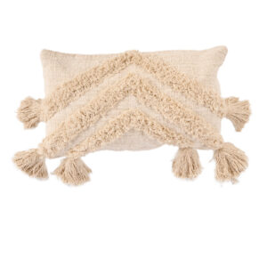 Housse de coussin à pompons Nomad – Crème