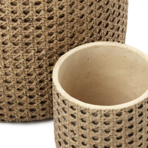 Cache-pot en ciment effet tressé – Naturel – M