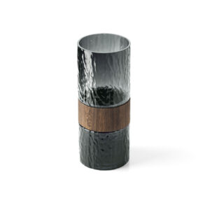 Vase en verre et bois – Gris foncé – Grand