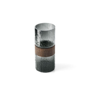 Vase en verre recyclé et bois – Gris foncé – M