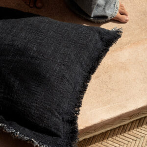 Housse de coussin à franges bleu marine