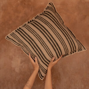 Housse de coussin rayée en velours de lin – Naturel & Noir – 50x50