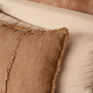 Housse de coussin en lin à franges – Naturel brun