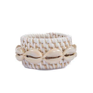 Rond de serviette en rotin et coquillage – Blanc