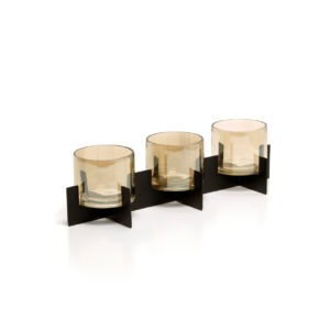 Trio Noir – Bougeoir Triple en Laiton et Verre