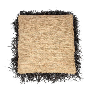 Housse de coussin en raphia tressé – Naturel & Noir – 60x60