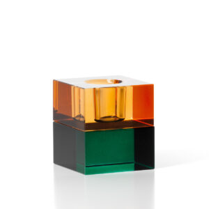 Bougeoir en verre recyclé Gem Blocks – Ambre et Vert