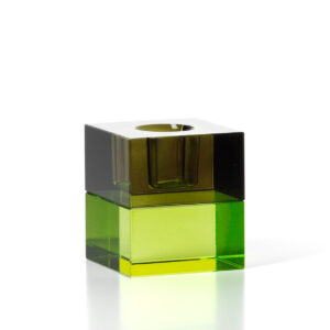Bougeoir cube en verre recyclé – Vert fumé