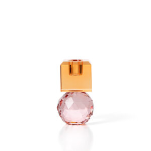 Bougeoir en verre rose facetté — Collection Citrine & Rose Quartz