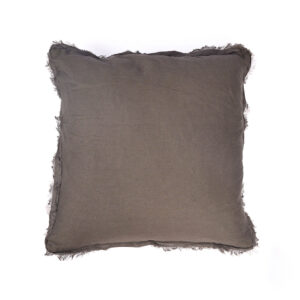 Housse de coussin en lin gris à franges – Smoky Vibe
