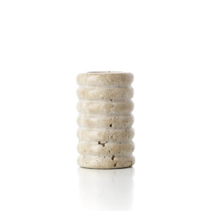 Bougeoir chauffe-bougie en travertin ondulé – Beige – M