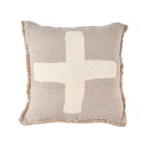 Housse de coussin en lin ivoire – Croix naturelle 50x50