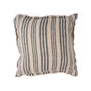 Housse de coussin rayée en velours de lin – Naturel & Noir – 50x50