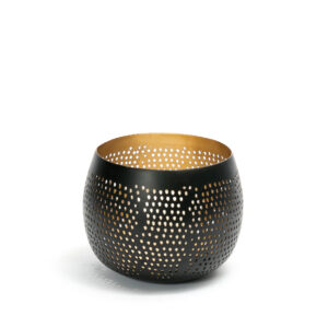 Bougeoir boule ajourée – Laiton noir et or – S