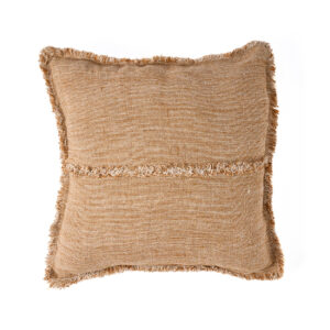 Housse de coussin en lin à franges – Naturel brun