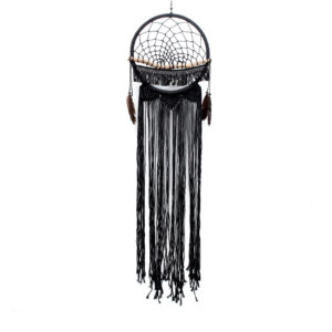 Attrape-rêves macramé noir en bois et plumes