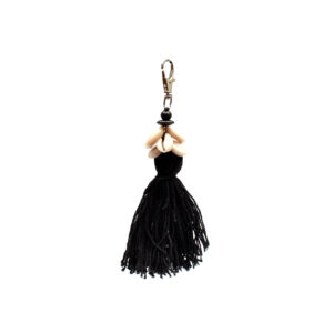 Porte-clés pompons et coquillages cauri – Noir