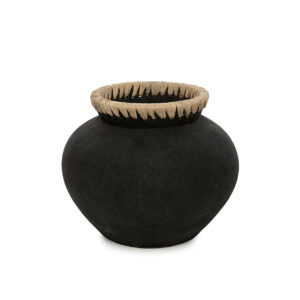 Vase Styly en terre cuite et raphia – Noir – M