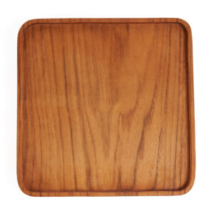Assiette carrée en teck naturel – M