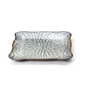 Grande assiette carrée en céramique Lotus Ice – Gris Brun