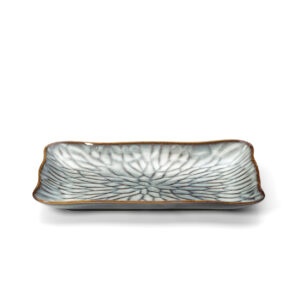 Assiette rectangulaire en céramique Lotus Ice – Gris Brun – L