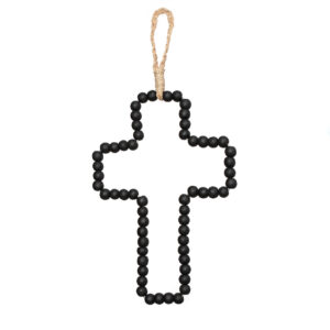 Croix décorative en perles de bois – Noire