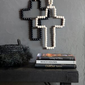 Croix décorative en perles de bois – Noire