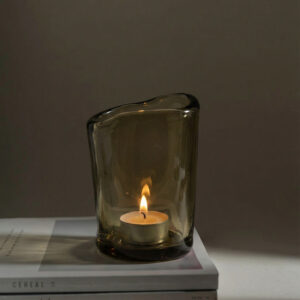 Bougeoir en verre Nocturne – Charbon – Grand
