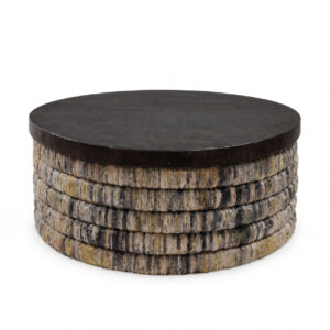 Table basse ronde Magani en feuille de bananier lavage gris