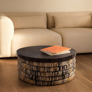 Table basse ronde Magani en feuille de bananier lavage gris — vue 2