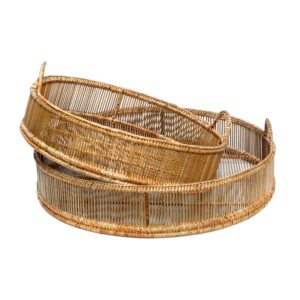 Plateau rond en rotin – Naturel et brun – M