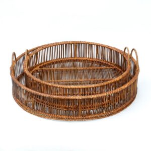 Plateau rond en rotin – Naturel et brun – M, vue 2